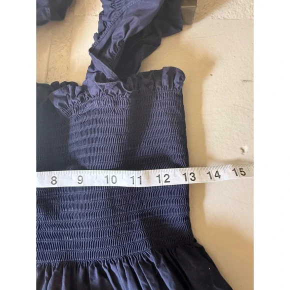 Quince Navy Blue Organic Cotton Smocked Tiered Maxi Dress Ruffle Strap XL - Picture 6 of 9